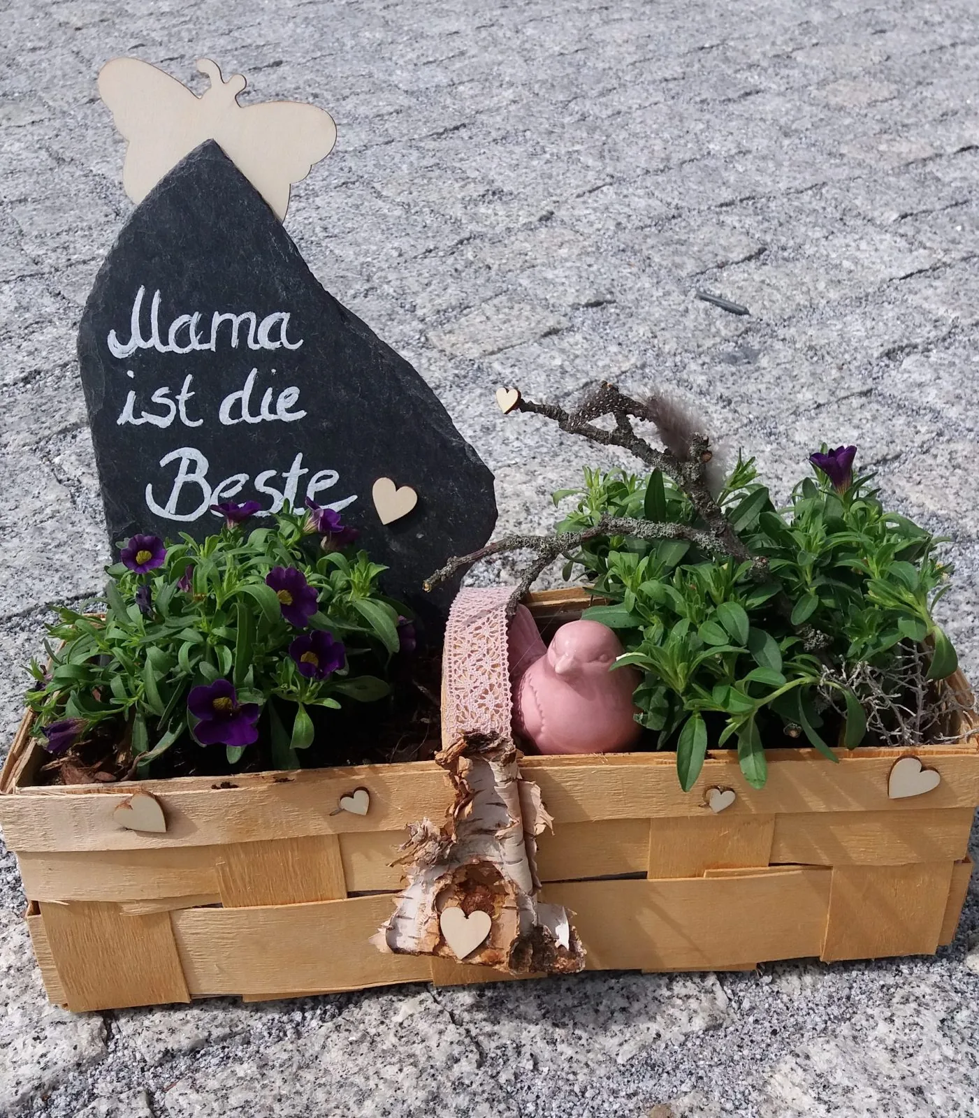 Gezwitscher aus dem Gartenkorb unter'm Äste